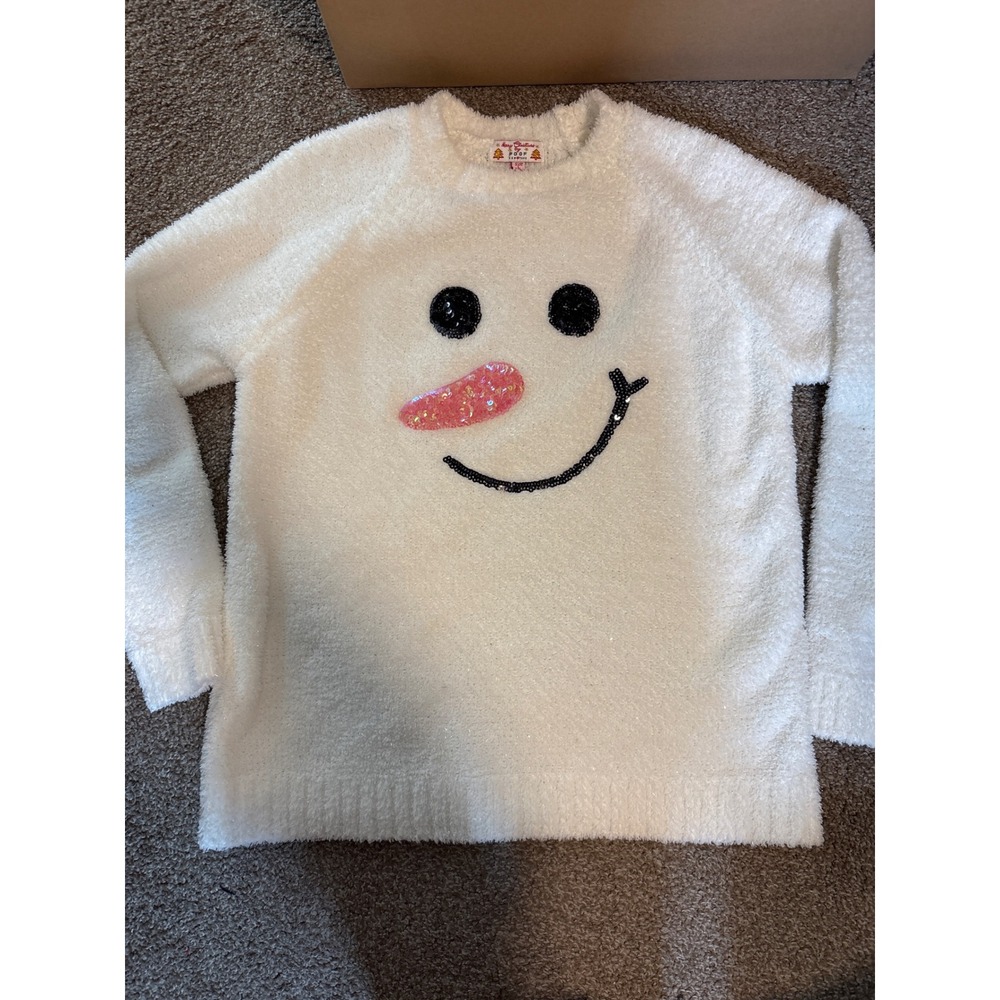 Poof New York Snowman Sweater Womens L White Sequin Eyelash Knit Holiday